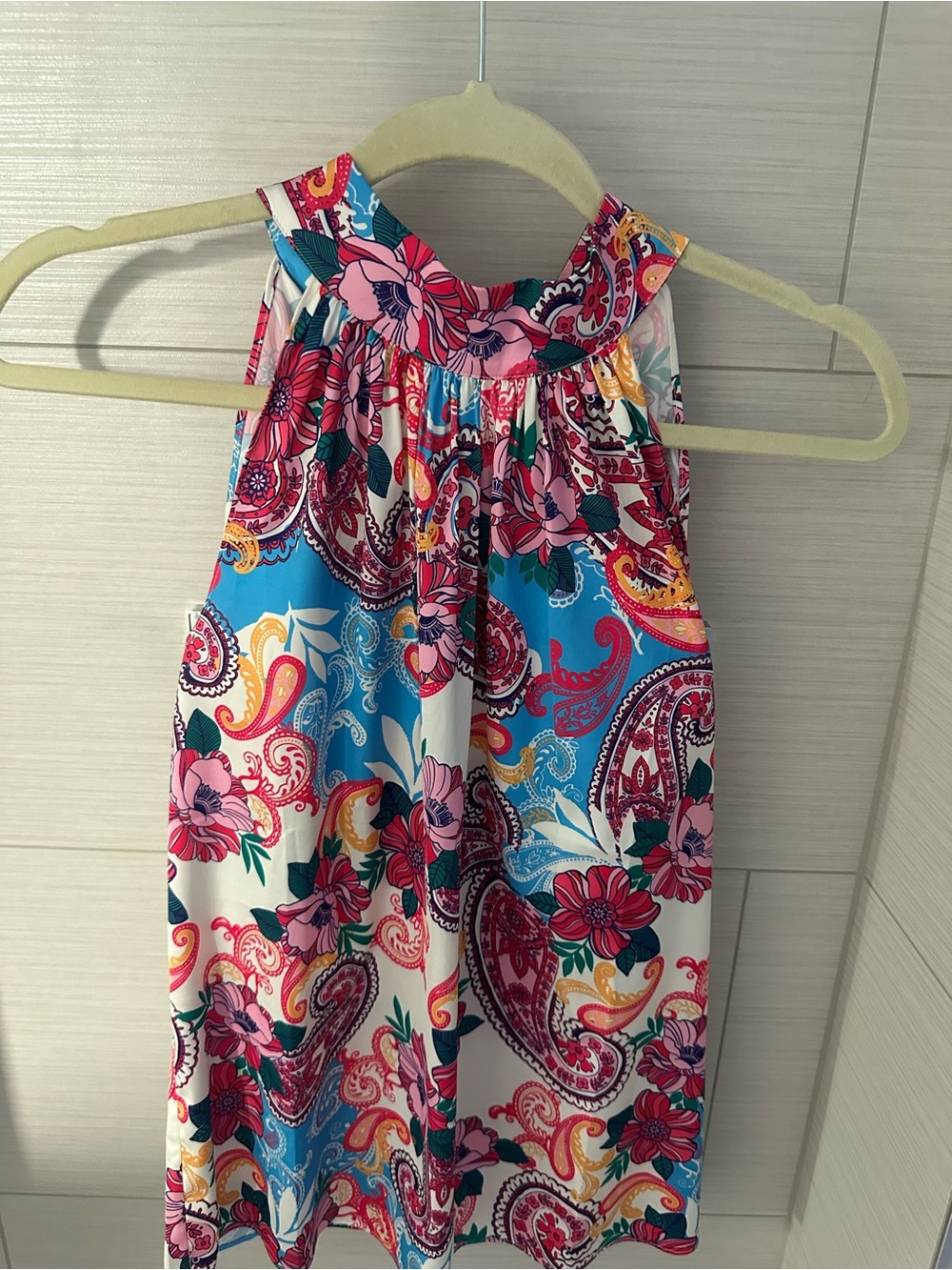 Bright Paisley Halter Dress with Pink Floral Print